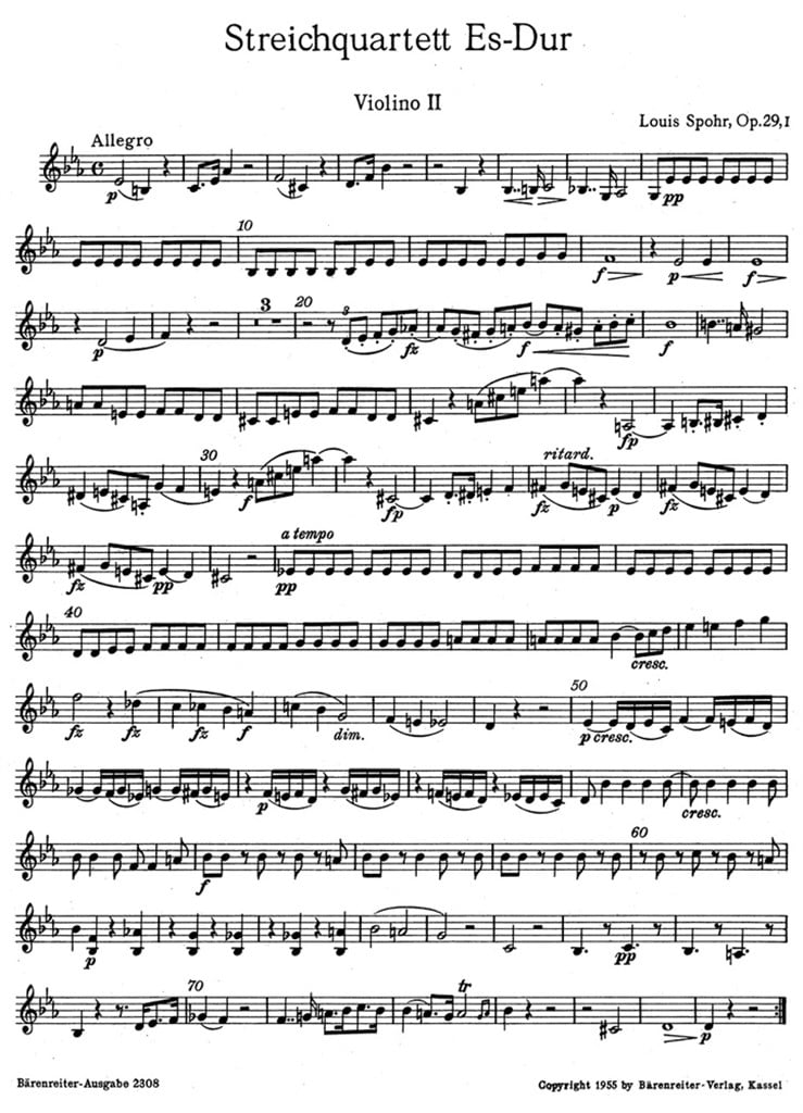 String Quartet E flat major op. 29-1